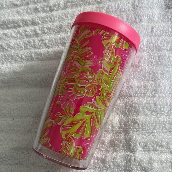 Lilly Pulitzer Pink & Green Double Walled Travel Tumbler with Lid - Picture 4 of 4